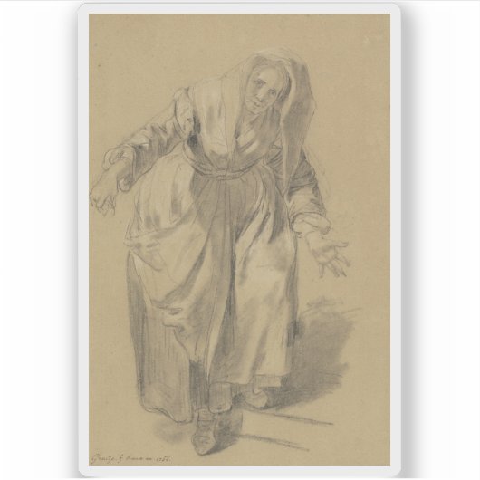 Greuze - Oude vrouw met uitgestrekte armen Sticker (Voorkant)