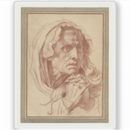 Greuze - Studie van het hoofd van een oude vrouw Sticker