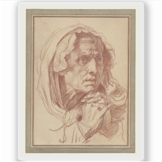 Greuze - Studie van het hoofd van een oude vrouw Sticker (Voorkant)