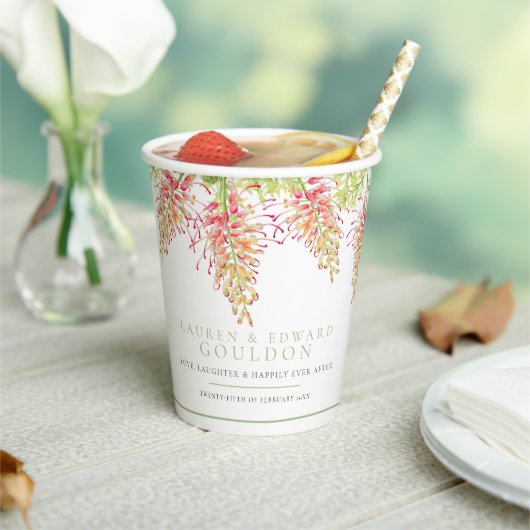 Grevillea bloemen waterverf groen wit papieren bekers (Insitu)