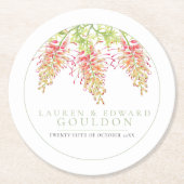 Grevillea bloemen waterverf groen wit ronde kartonnen onderzetter (Voorkant)