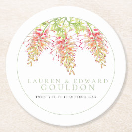 Grevillea bloemen waterverf groen wit ronde kartonnen onderzetter