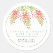 Grevillea bloemen waterverf groen wit ronde sticker (Voorkant)