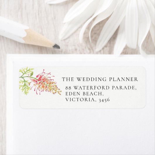 Grevillea botanical watercolor wedding reply etiket (Insitu)