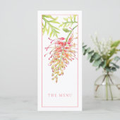 Grevillea waterverf bloemenbruiloft menu (Staand voorkant)