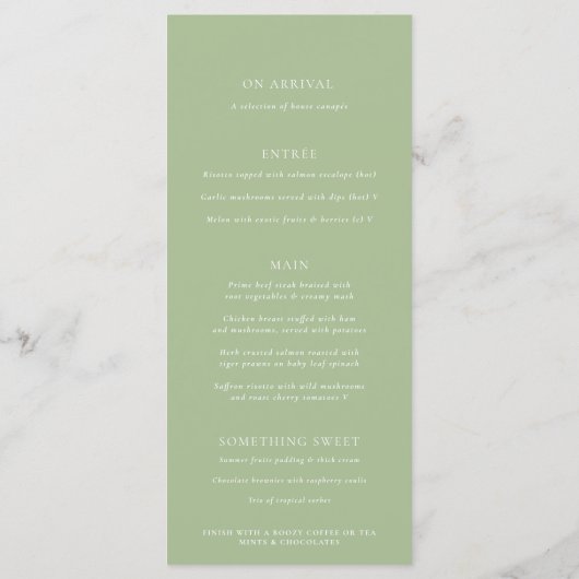 Grevillea waterverf bloemengroene bruiloft menu (Achterkant)