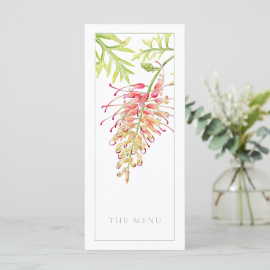 Grevillea waterverf bloemengroene bruiloft menu (Staand voorkant)