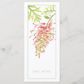 Grevillea waterverf bloemengroene bruiloft menu (Voorkant)