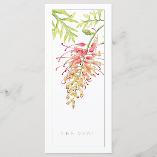 Grevillea waterverf bloemengroene bruiloft menu (Voorkant)