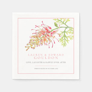 Grevillea waterverf bruiloft koraalroze servet