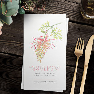Grevillea waterverf bruiloft koraalroze servet