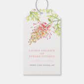Grevillea waterverf floral bruiloft koraal wit cadeaulabel (Voorkant)