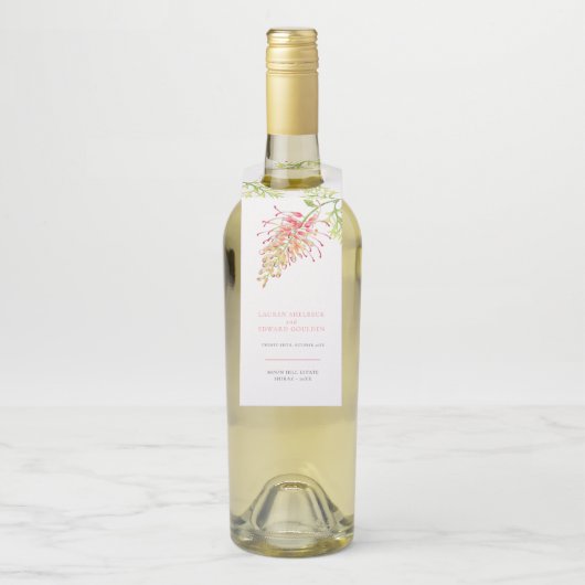 Grevillea waterverf floral bruiloft koraal wit flessenhanger (Op fles)