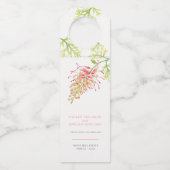 Grevillea waterverf floral bruiloft koraal wit flessenhanger (Voorkant)