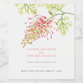 Grevillea waterverf floral bruiloft koraal wit wijn etiket (Enkel label)