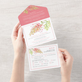 Grevillea waterverf floral bruiloft RSVP All In One Uitnodiging