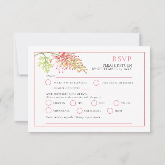 Grevillea waterverf florale trouwopties RSVP (Voorkant)