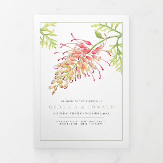 Grevillea waterverf groene witte bruiloft drieluik programma (Cover)