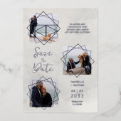 Grey 3 Multi Photos Collage Pet Dog Wedding idea Folie Uitnodiging (Voorkant)