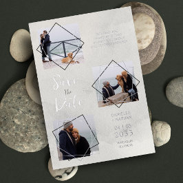  Grey 3 Multi Photos Collage Pet Dog Wedding idea Folie Uitnodiging