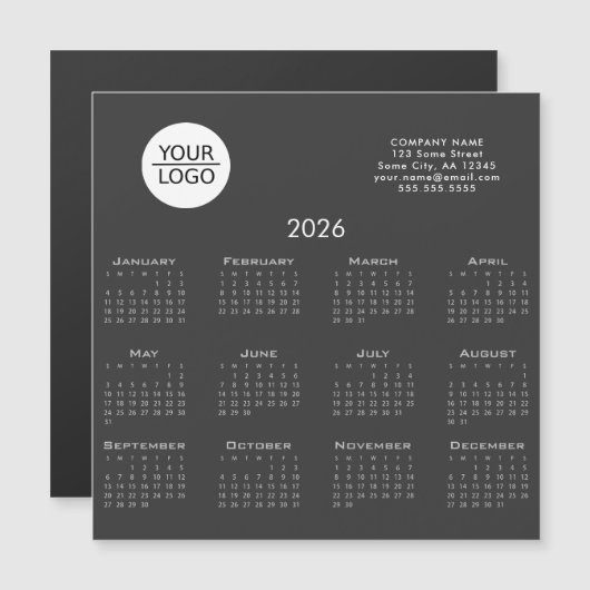 Grey Add your Logo 2026 Calendar Company Magnet (Voorkant / Achterkant)