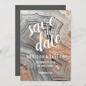 Grey agate geode crystal save the date roos gold (Voorkant / Achterkant)