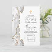 Grey Agate Gold Glitter First Heilige Communie Kaart (Staand voorkant)