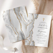 Grey Agate Gold Glitter First Heilige Communie Kaart