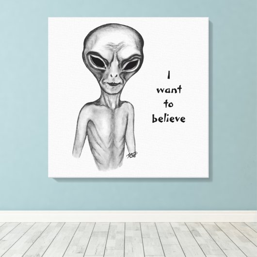 Grey Alien, ik wil geloven Canvas Afdruk (Insitu (Houten vloer))