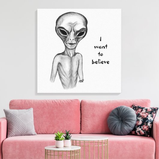 Grey Alien, ik wil geloven Canvas Afdruk (Insitu (Woonkamer))