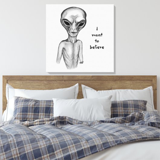 Grey Alien, ik wil geloven Canvas Afdruk (Insitu (Slaapkamer))