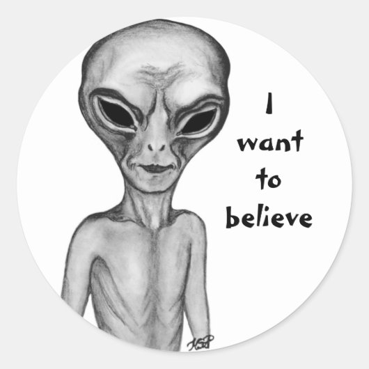 Grey Alien, ik wil geloven Ronde Sticker (Voorkant)