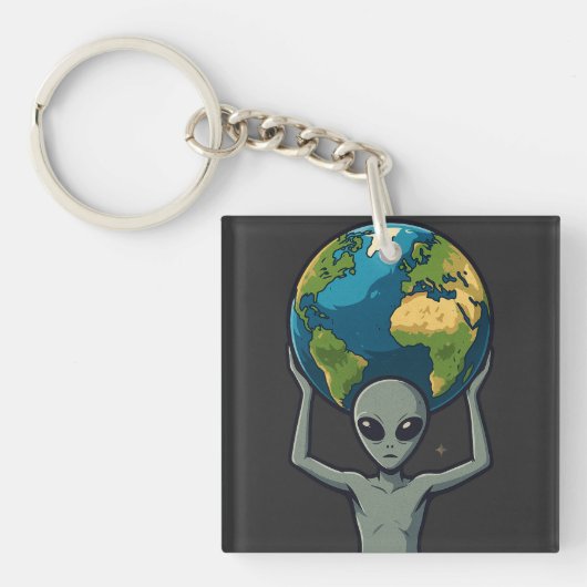 Grey Alien Lifting the Earth 🌍👽 Sleutelhanger (voorkant)