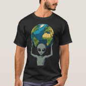 Grey Alien Lifting the Earth 🌍👽 T-shirt (Voorkant)