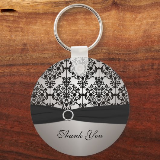 Grey and Black Damask Sleutelhanger (Voorkant)