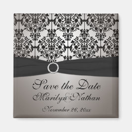 Grey and Black Damask Wedding Favor Magnet