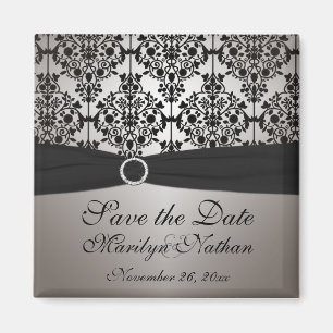 Grey and Black Damask Wedding Favor Magnet