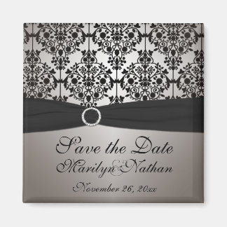 Grey and Black Damask Wedding Favor Magnet
