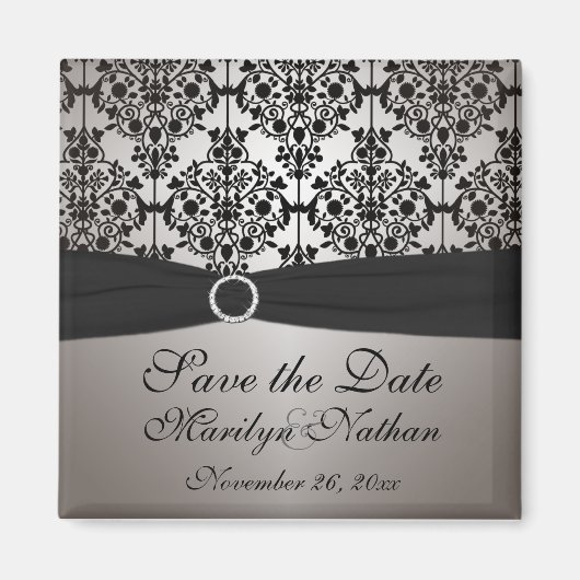 Grey and Black Damask Wedding Favor Magnet (Voorkant)