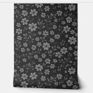 Grey and black floral pattern behang