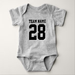Grey and Black Football Jersey Sports Baby Romper<br><div class="desc">Cute football jersey bodysuit voor baby. Mam en vader houden van sport. Het is alleen maar normaal dat de baby ook. Cute baby body suit in zilver grijs en zwart. Je kunt de naam en het spelernummer op de voor- en achterkant van de trui aanpassen. Niet alleen voor football ventilatoren....</div>