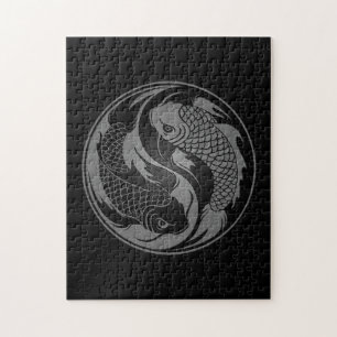 Grey and Black Yin Yang Koi Fish Legpuzzel