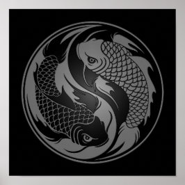 Grey and Black Yin Yang Koi Fish Poster