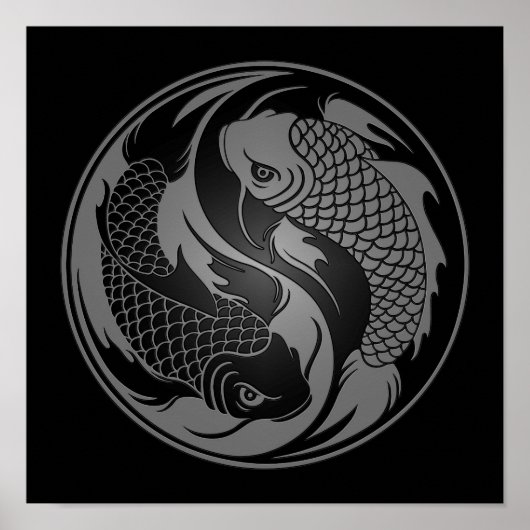 Grey and Black Yin Yang Koi Fish Poster (Voorkant)