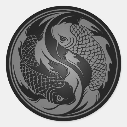 Grey and Black Yin Yang Koi Fish Ronde Sticker (Voorkant)