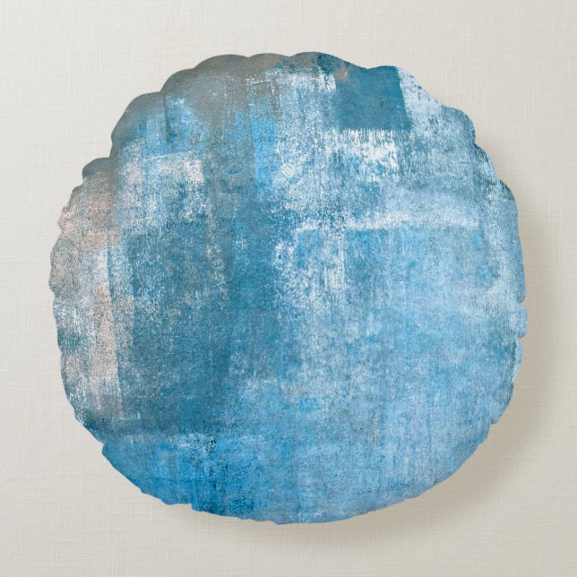 Grey and Blue Abstract Art Paintingabstract, paint Rond Kussen (Voorkant)