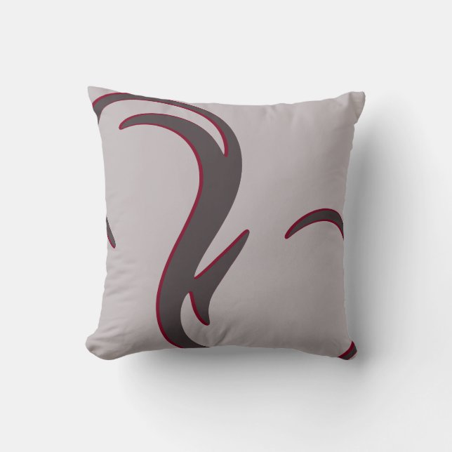 Grey and Burgundy Modern Elegant Abstract Swirl Kussen (Voorkant)