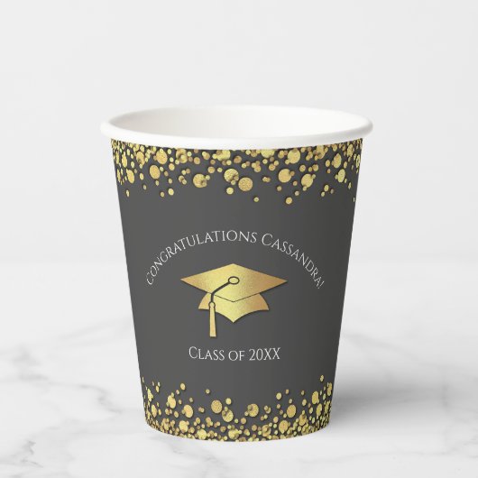 Grey and Gold Graduation Papieren Bekers (Voorkant)