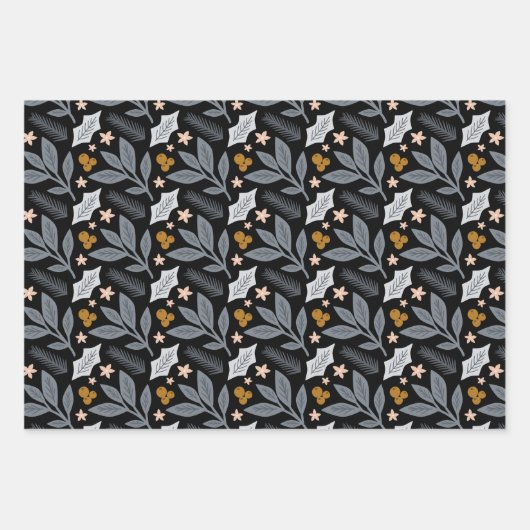 Grey and Gold Winter Florals Holiday Inpakpapier Vel (Voorkant 2)