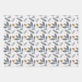 Grey and Gold Winter Florals Holiday Inpakpapier Vel (Voorkant)